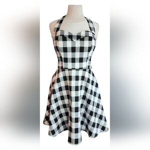 Topdress Women's Vintage Polka Audrey 1950s Halter Dress Black & White Size L